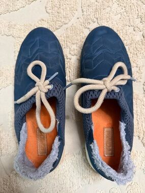 OluKai Navy Blue Slip-On Sneakers with Cream Laces